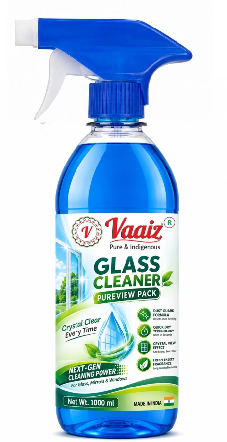 Vaaiz Glass Cleaner & Household Cleaner with Three Position Spray Nozzel for Less Wastage More Coverage, All-Purpose Glass Cleaner for Car, Kitchen and Home Surfaces Pack of 1